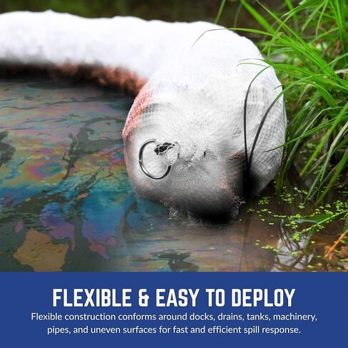 ESP 4WBOOM510 Poly-Cellulose Oil Only Super Absorbent Boom, 26 Gallon Absorbency, 5" Diameter x 10' Length, White (Case of 4) in Kuwait