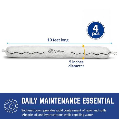 ESP 4WBOOM510 Poly-Cellulose Oil Only Super Absorbent Boom, 26 Gallon Absorbency, 5" Diameter x 10' Length, White (Case of 4) in Kuwait