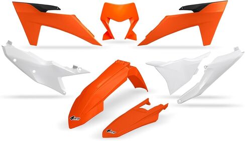 UFO Plast Complete Plastic Kit Orange/White Compatible with KTM 150 XC-W/250 XC-W/300 XC-W/350 EXC-F/500 EXC-F 2024-2025/350 XW-F/500 XW-F 2024 in Kuwait