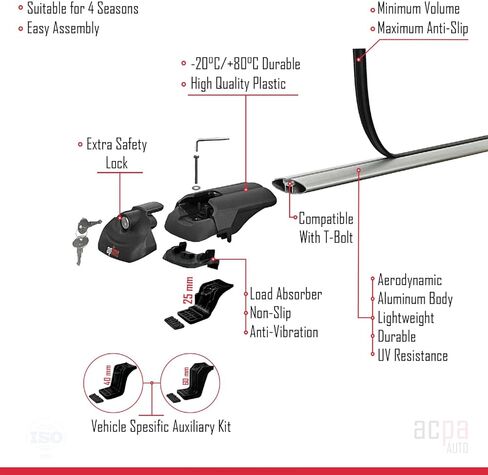 Compatible with Honda CR-V 1997-2001 ACE-1 Car Roof Rack Cross Bar Grey Aluminium 2 Bars in Saudi Arabia