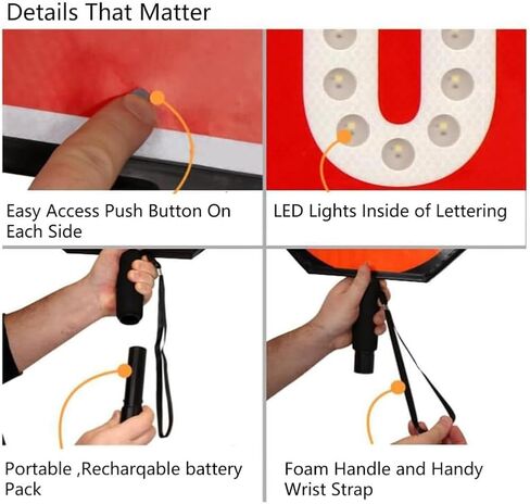 مجداف إيقاف LED مزدوج الجوانب مقاس 18 بوصة، لوحات معدنية، إشارة مرور عاكسة قابلة لإعادة الشحن، تحذير من طريق المرور، لافتة توقف بطيئة محمولة باليد، أوضاع إضاءة LED ثابتة/وامضة (إيقاف/إيقاف) in Kuwait