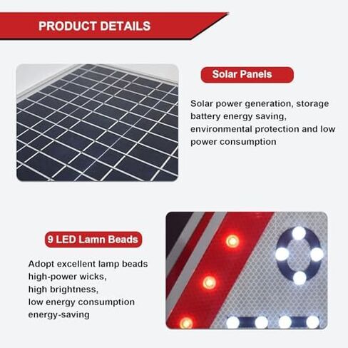 لافتة إنتاجية LED تعمل بالطاقة الشمسية مقاس 28 بوصة - إشارة مرور وامضة مع لوحة شمسية 18.8 فولت وملحقات تركيب لممرات المشاة ومناطق الأمان - متينة وفعالة في استخدام الطاقة in Kuwait