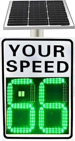 Solar Powered Radar Feedback Sign, Speed Display Radar Traffic Sign, 24"x35" Solar Radar Speed Warning Sign, Remote Control Adjustable Speed Limit with Full Accessories, For Road/Streets Warning in Kuwait