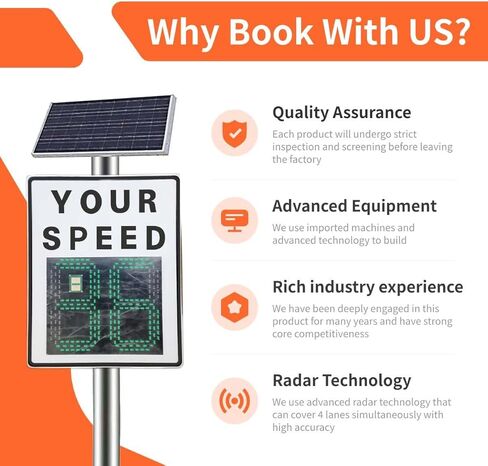 Solar Powered Radar Feedback Sign, Speed Display Radar Traffic Sign, 24"x35" Solar Radar Speed Warning Sign, Remote Control Adjustable Speed Limit with Full Accessories, For Road/Streets Warning in Kuwait