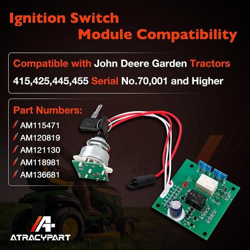 وحدة تبديل الإشعال AM136681 مع مفتاحين - متوافقة مع جرارات John Deere Garden 415 425 445 455 (الأرقام التسلسلية أقل من 070001) - يستبدل AM120819، AM115471، AM121130، AM118981 in Kuwait