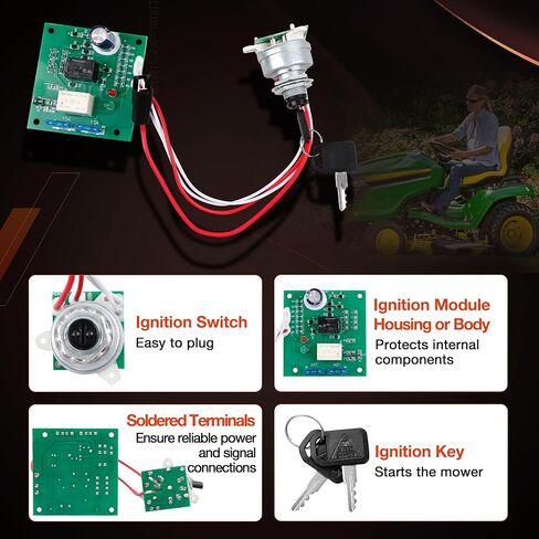 وحدة تبديل الإشعال AM136681 مع مفتاحين - متوافقة مع جرارات John Deere Garden 415 425 445 455 (الأرقام التسلسلية أقل من 070001) - يستبدل AM120819، AM115471، AM121130، AM118981 in Kuwait