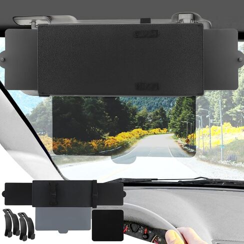 Car Visor Extender Sun Blocker, Sunvisor Extension with PC Lens and 2 Side Sunshade, Anti-Glare Sun Visor Extension for Safe Driving in Saudi Arabia