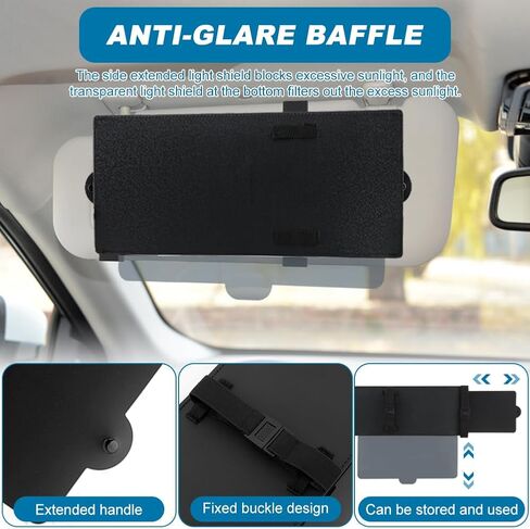 Car Visor Extender Sun Blocker, Sunvisor Extension with PC Lens and 2 Side Sunshade, Anti-Glare Sun Visor Extension for Safe Driving in Saudi Arabia