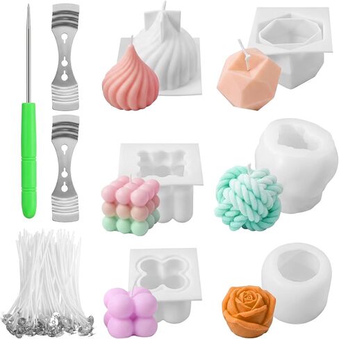 6Pcs Silicone Candle Molds Set for Candle Making, Moldes para Velas 3D Yarn Ball Bubble Rose Cake Baking Dessert Soy Wax Soap DIY Scented Candles Craft in Saudi Arabia