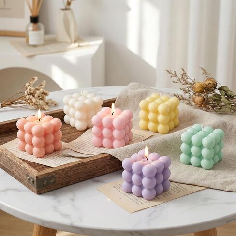 6Pcs Silicone Candle Molds Set for Candle Making, Moldes para Velas 3D Yarn Ball Bubble Rose Cake Baking Dessert Soy Wax Soap DIY Scented Candles Craft in Saudi Arabia