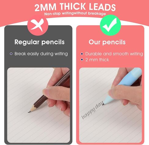 Mechanical Pencils Thick Pencils with Comfort Ergonomic Grip, Aesthetic Supplies with 6 Leads Refills, 2 Pcs Erasers and 6 Pcs Colorful 2.0MM Pencil for Writing & Drawing in Kuwait