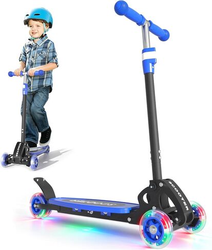 Scooter for Kids Ages 3-5, LED Light Up 3 Wheel Toddler Scooter with 4 Adjustable Heights, Lean-to-Steer Wheels, Safe Metal Brake, Foldable Kick Scooter for Boys Girls, Support 120 lbs, Birthday Gift in Saudi Arabia