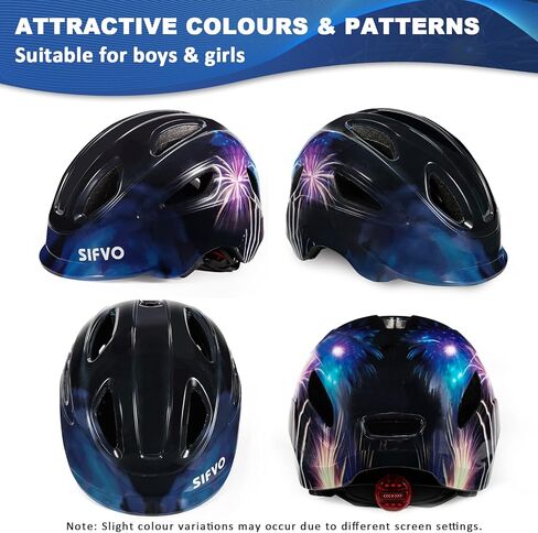 Kids Bike Helmet with LED Light, SIFVO Youth Toddler Boys Girls Helmets,2 Size Adjustable for Ages 3-5-10,Multi-Sport for Bicycle, Scooter, Skateboard,46-55cm in Saudi Arabia