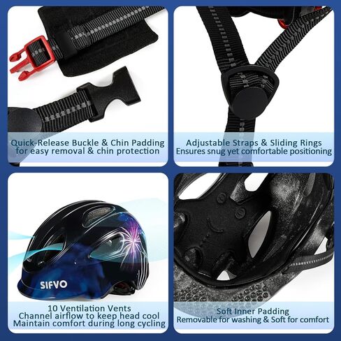 Kids Bike Helmet with LED Light, SIFVO Youth Toddler Boys Girls Helmets,2 Size Adjustable for Ages 3-5-10,Multi-Sport for Bicycle, Scooter, Skateboard,46-55cm in Saudi Arabia