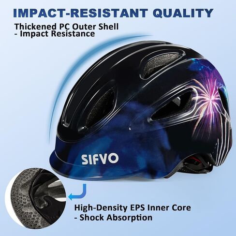 Kids Bike Helmet with LED Light, SIFVO Youth Toddler Boys Girls Helmets,2 Size Adjustable for Ages 3-5-10,Multi-Sport for Bicycle, Scooter, Skateboard,46-55cm in Saudi Arabia