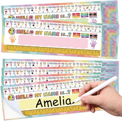 Gueevin 60 Pcs Composition Notebook Desk Name Tags for Classroom Student Nametags with Alphabet, Number Line, Addition & 100 Chart, Ruler Desk Tag 1st 2nd 3rd Grade Kindergarten Preschool Must Haves in Kuwait