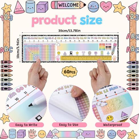 Gueevin 60 Pcs Composition Notebook Desk Name Tags for Classroom Student Nametags with Alphabet, Number Line, Addition & 100 Chart, Ruler Desk Tag 1st 2nd 3rd Grade Kindergarten Preschool Must Haves in Kuwait
