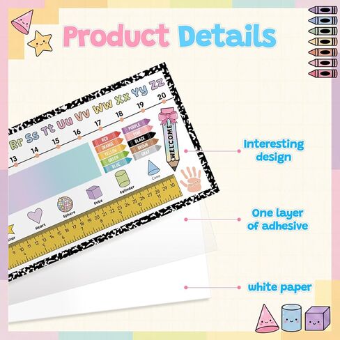 Gueevin 60 Pcs Composition Notebook Desk Name Tags for Classroom Student Nametags with Alphabet, Number Line, Addition & 100 Chart, Ruler Desk Tag 1st 2nd 3rd Grade Kindergarten Preschool Must Haves in Kuwait