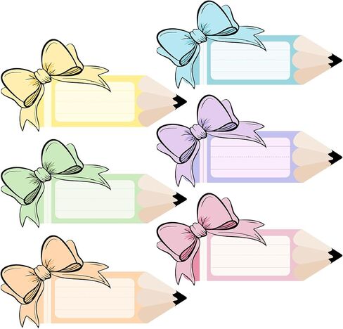 36 Pcs Desk Name Tags for Classroom, Self-adhesive Pastel Bow Pencil Name Plates for Student Desks, Cubby Labels Bulletin Board Decor, Teacher Supplies Kindergarten Preschool Grade Must Haves in Kuwait