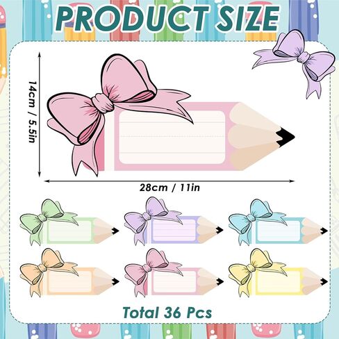 36 Pcs Desk Name Tags for Classroom, Self-adhesive Pastel Bow Pencil Name Plates for Student Desks, Cubby Labels Bulletin Board Decor, Teacher Supplies Kindergarten Preschool Grade Must Haves in Kuwait
