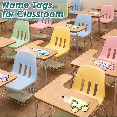 36 Pcs Desk Name Tags for Classroom, Self-adhesive Pastel Bow Pencil Name Plates for Student Desks, Cubby Labels Bulletin Board Decor, Teacher Supplies Kindergarten Preschool Grade Must Haves in Kuwait