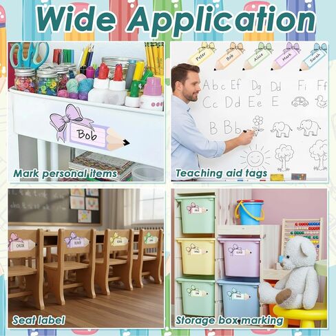 36 Pcs Desk Name Tags for Classroom, Self-adhesive Pastel Bow Pencil Name Plates for Student Desks, Cubby Labels Bulletin Board Decor, Teacher Supplies Kindergarten Preschool Grade Must Haves in Kuwait