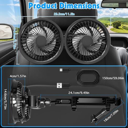Rechargeable Car Backseat Fan for Backseat Kids, Backseat Car Fan for Kids Rear Facing Back Seat (Battery Operated) in Saudi Arabia