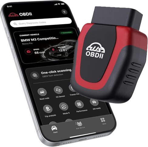 Rocco Pro OBD2 Scanner Bluetooth for iPhone & Android, No Subscription, Full System Car Diagnose with AI Repair Guide, ABS/SRS/Transmission Code Reader, Used Car Inspector, Vehicles 1996+ in Saudi Arabia