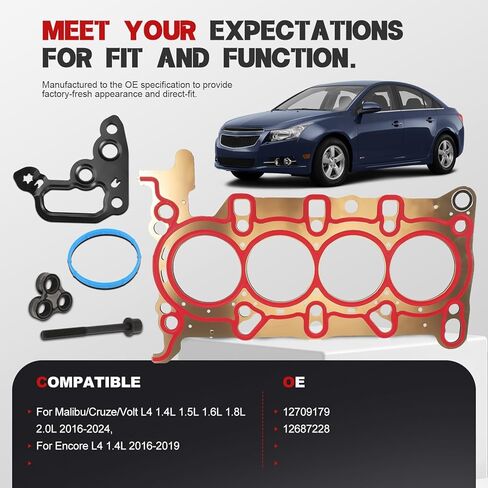 Head Cylinder Gasket Set Fit for Malibu/Cruze/Volt 2016-2024 & Encore 2016-2019 | OE 12709179 + 12687228 | Fits 1.4L, 1.5L, 1.6L, 1.8L, 2.0L L4 Engines, w/Cylinder Head Bolts in Kuwait