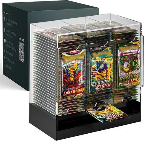 Booster Pack Dispenser with Three Slots and Black Base Holds 120+ Booster Packs for TCG and Sports Cards Stackable 4mm Acrylic Transparent Display Organizer for PKMN MTG YGO Lorcana in Saudi Arabia