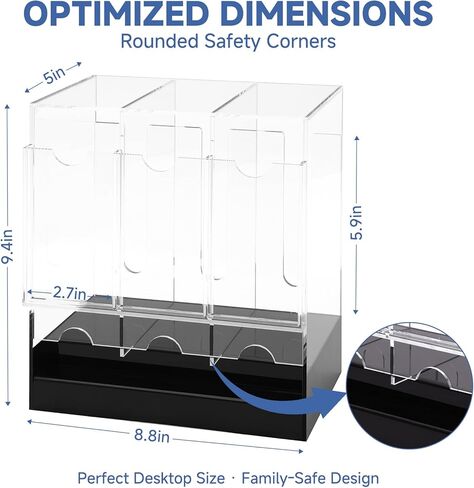 Booster Pack Dispenser with Three Slots and Black Base Holds 120+ Booster Packs for TCG and Sports Cards Stackable 4mm Acrylic Transparent Display Organizer for PKMN MTG YGO Lorcana in Saudi Arabia