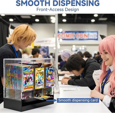 Booster Pack Dispenser with Three Slots and Black Base Holds 120+ Booster Packs for TCG and Sports Cards Stackable 4mm Acrylic Transparent Display Organizer for PKMN MTG YGO Lorcana in Saudi Arabia