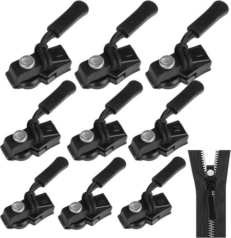 Universal Zipper Repairer,9pcs，Black Fix Zip Puller,Mini Adjustable Restorer,Zip Slider Repair Instant Kit,Zipper Repair Replacement Head for Coats, Jacket, Luggage in Kuwait