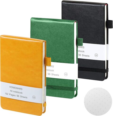 HOMEMARS Small Notebook, Pocket Notebook, Note Pads,3 Pack, Notebook A6, Lined,3.74" x 5.83"Leather, Black, Green, Yellow,200 Pages Each, Hardcover, Mini Journal Notepad in Saudi Arabia