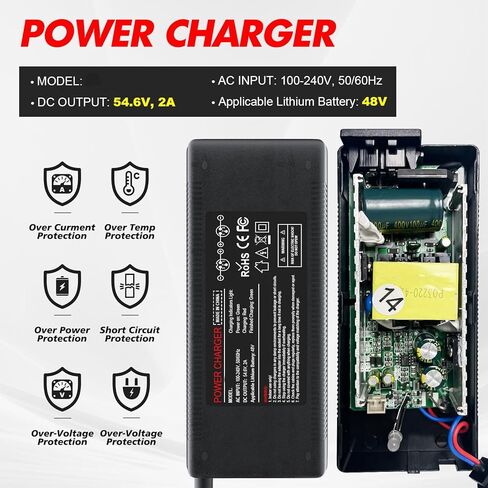 PUKOKAL 54.6V 2A Ebike Charger for 48V Lithium Batteries Electric Scooter Battery Charger with DC 5.5x2.1mm Plug Fast Charging Power Adapter for 48V Electric Bicycle in Saudi Arabia