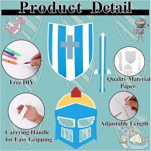 40 Pcs DIY Knight Play Set Includes Blank Cardboard Shields Shield Masks Swords Knife Color Your Own Knight Mask with Handles for School Knight Crafts Play Castle Activities Dramatic Party Decorate in Saudi Arabia