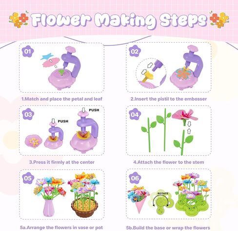 funzbo craft للفتيات والأطفال الذين تتراوح أعمارهم بين 6-8-12 - مجموعة باقات صنع الزهور القماشية، هدايا عيد ميلاد للأعمار 3 4 5 6 7 سنوات، لعبة حديقة الربيع والصيف للأطفال الصغار in Kuwait