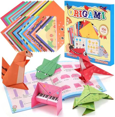 Sawnfay Origami Kit for Kids Ages 5-8 8-12, 100 Origami Papers with 45 Patterns, Crafts for Kids with Guiding Book, DIY Art Craft Kits Gift in Saudi Arabia
