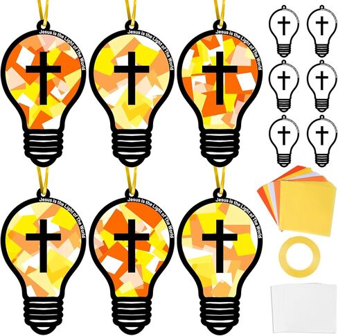 24 مجموعة VBS 2026 مصباح إضاءة مدرسة الأحد من Suncatchers Crafts للأطفال DIY الدينية يسوع ضوء نافذة المناديل الورقية مجموعة الحرف اليدوية المعلقة ديكور السائبة للمدرسة الفصول الدراسية النشاط الفني مشروع لصالح هدية in Kuwait
