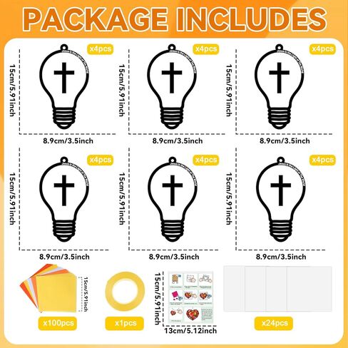 24 مجموعة VBS 2026 مصباح إضاءة مدرسة الأحد من Suncatchers Crafts للأطفال DIY الدينية يسوع ضوء نافذة المناديل الورقية مجموعة الحرف اليدوية المعلقة ديكور السائبة للمدرسة الفصول الدراسية النشاط الفني مشروع لصالح هدية in Kuwait