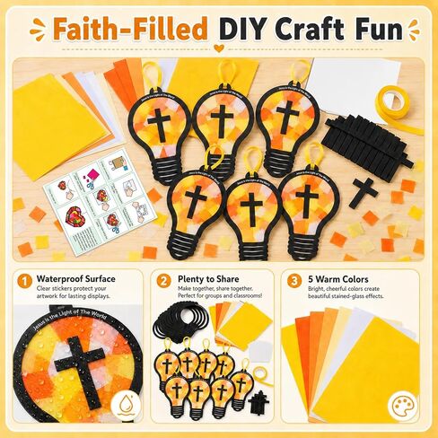 24 مجموعة VBS 2026 مصباح إضاءة مدرسة الأحد من Suncatchers Crafts للأطفال DIY الدينية يسوع ضوء نافذة المناديل الورقية مجموعة الحرف اليدوية المعلقة ديكور السائبة للمدرسة الفصول الدراسية النشاط الفني مشروع لصالح هدية in Kuwait