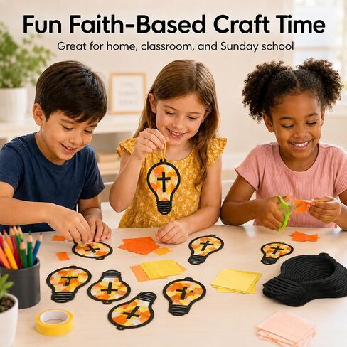 24 مجموعة VBS 2026 مصباح إضاءة مدرسة الأحد من Suncatchers Crafts للأطفال DIY الدينية يسوع ضوء نافذة المناديل الورقية مجموعة الحرف اليدوية المعلقة ديكور السائبة للمدرسة الفصول الدراسية النشاط الفني مشروع لصالح هدية in Kuwait