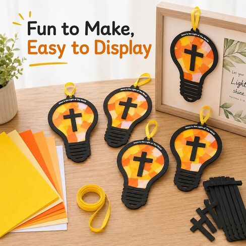 24 مجموعة VBS 2026 مصباح إضاءة مدرسة الأحد من Suncatchers Crafts للأطفال DIY الدينية يسوع ضوء نافذة المناديل الورقية مجموعة الحرف اليدوية المعلقة ديكور السائبة للمدرسة الفصول الدراسية النشاط الفني مشروع لصالح هدية in Kuwait