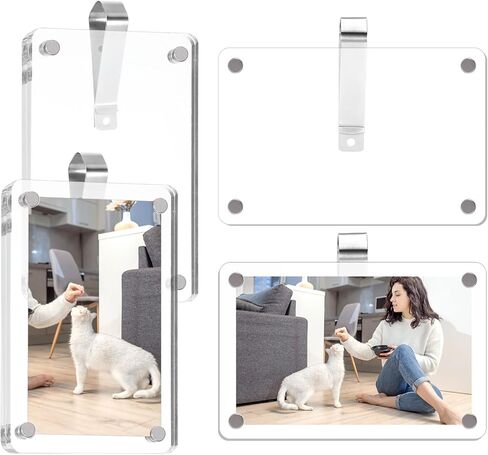 4 Pcs Car Visor Picture Holder, 3.1''W x 4.7''L Acrylic Personalized Car Accessories with Photo Visor Clip, Magnetic Picture Frame Suitable for Adding Family or Personal Photos in Saudi Arabia
