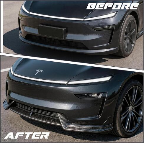 Front Lip for Tesla Model Y Juniper 2025 2026 V Style Carbon Fiber Look(Not fit for Performance) in Kuwait