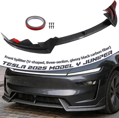 Front Lip for Tesla Model Y Juniper 2025 2026 V Style Carbon Fiber Look(Not fit for Performance) in Kuwait