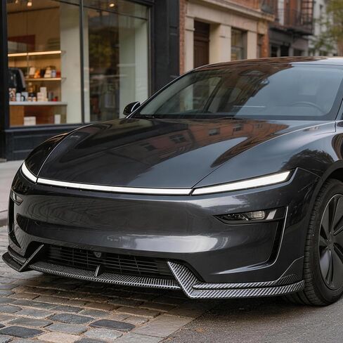 Front Lip for Tesla Model Y Juniper 2025 2026 V Style Carbon Fiber Look(Not fit for Performance) in Kuwait