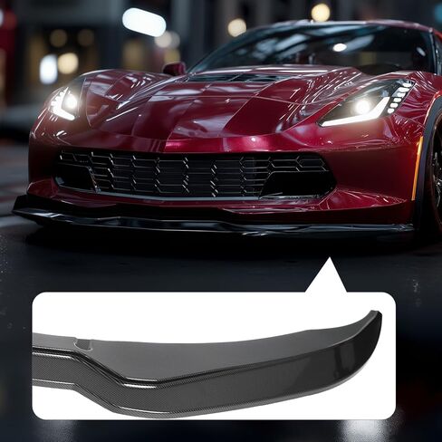 Front Bumper Lip Spoiler Splitter Body Kit Fit for Chevrolet Corvette C7 Z06 Stage 2014 2015 2016 2017 2018 2019 Carbon Fiber Look(Not Fits ZR1) in Saudi Arabia