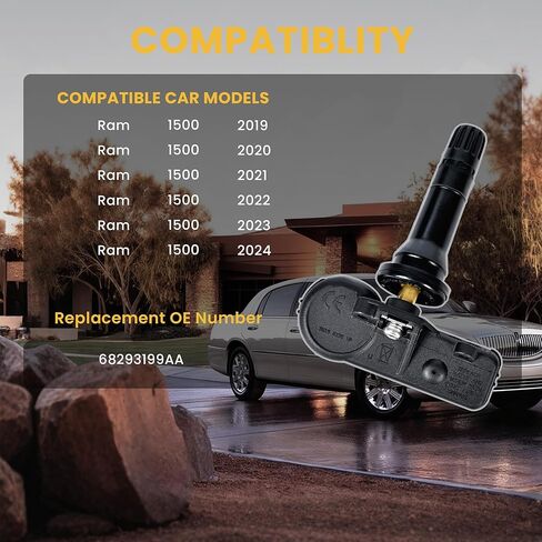 مستشعر ضغط الإطارات TPMS بديل مستشعر 433 ميجا هرتز متوافق مع 2019 2020 2021 2022 2023 2024 دودج رام 1500 استبدال 68293199AA (4 قطع) in Kuwait