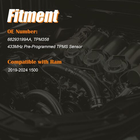 مستشعر مراقبة ضغط الإطارات مبرمج مسبقًا TPMS مستشعر 68293199AA مناسب لـ Ram 1500 2019 2020 2021 2022 2023 2024، TPM358-433MHz (4) in Kuwait
